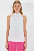 0489 Halter Yaka Örme Bluz - Beyaz resmi